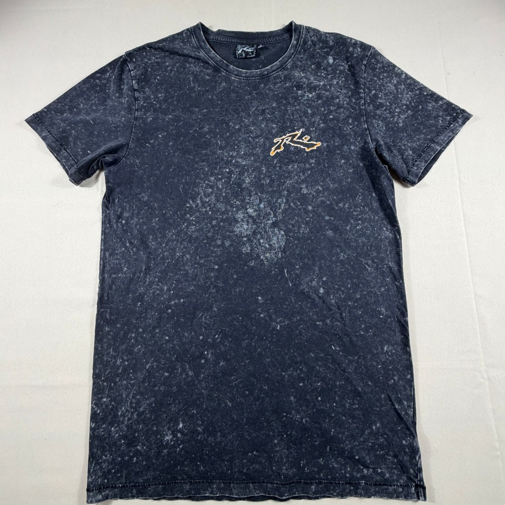 Rusty Mens Acid Wash T-Shirt Charcoal Grey Sun Graphic Surf Tee Size M